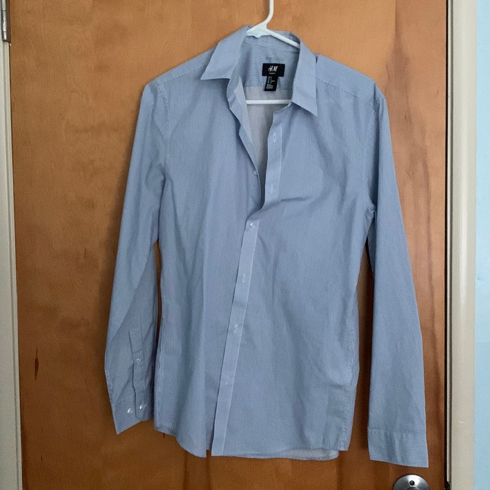 Light Blue Striped Slim Fit Button Up